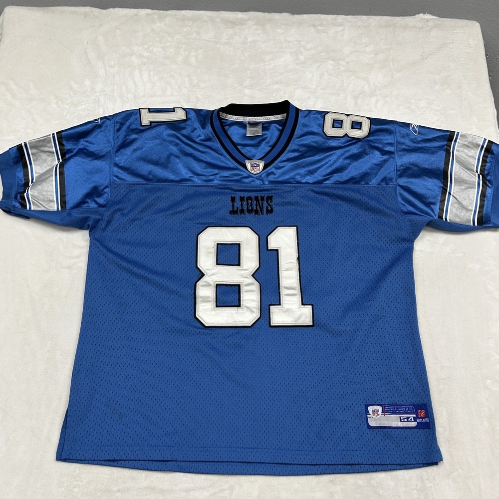 Reebok Football Jersey Mens 54 Blue Detroit Lions 81 NFL Equipment Mesh